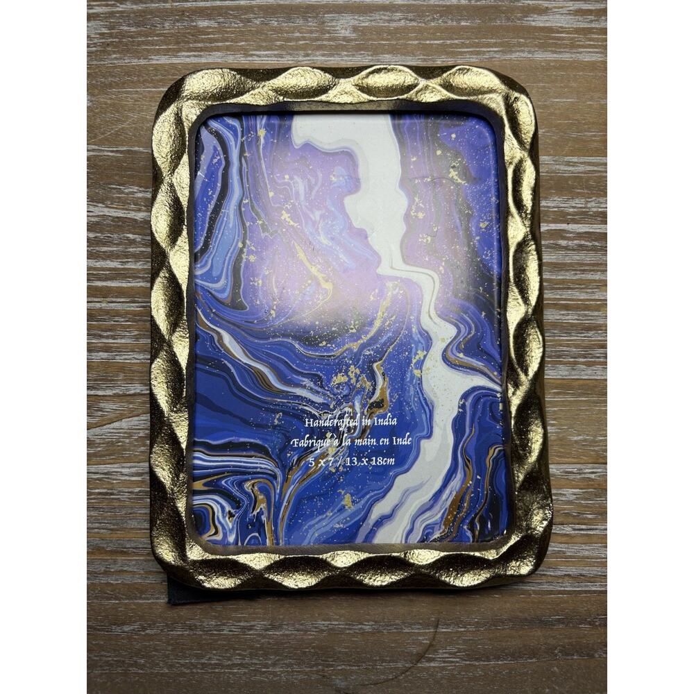 Dighvijay Overseas Handcrafted Gold Marbled Metal 5x7 Photo Frame Rectangle